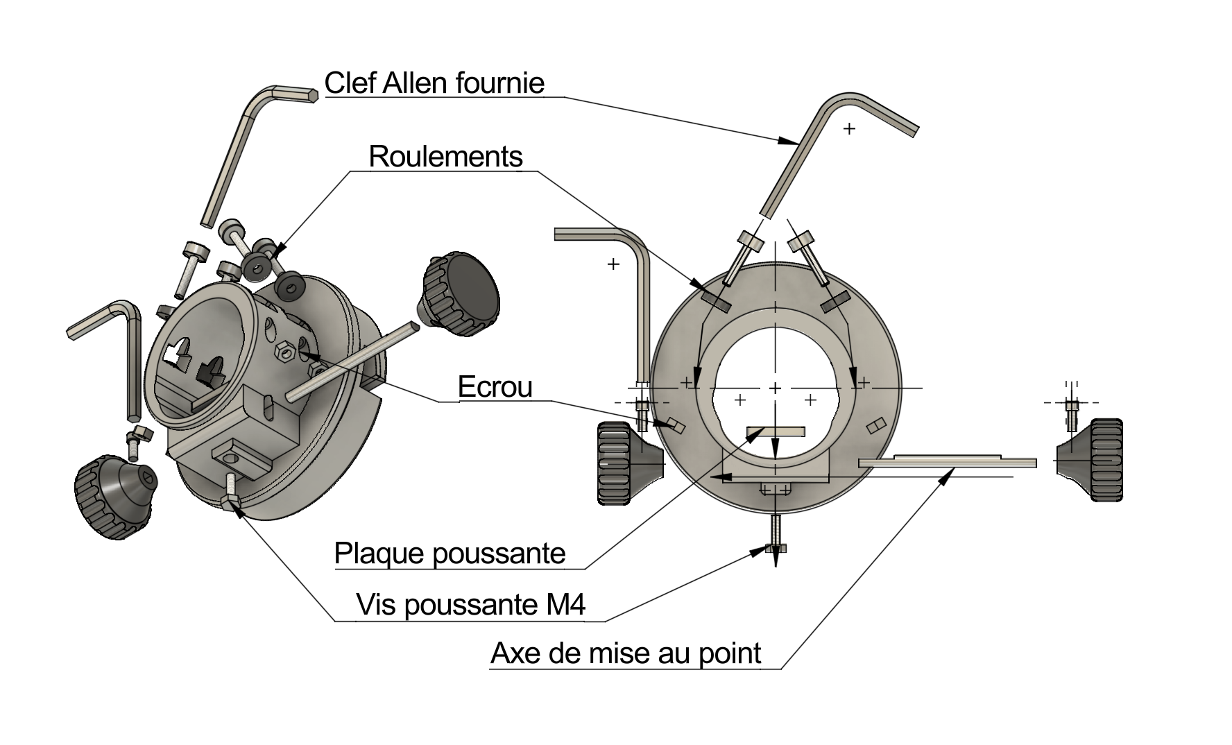 Assemblage des roulements et axe de mise au point