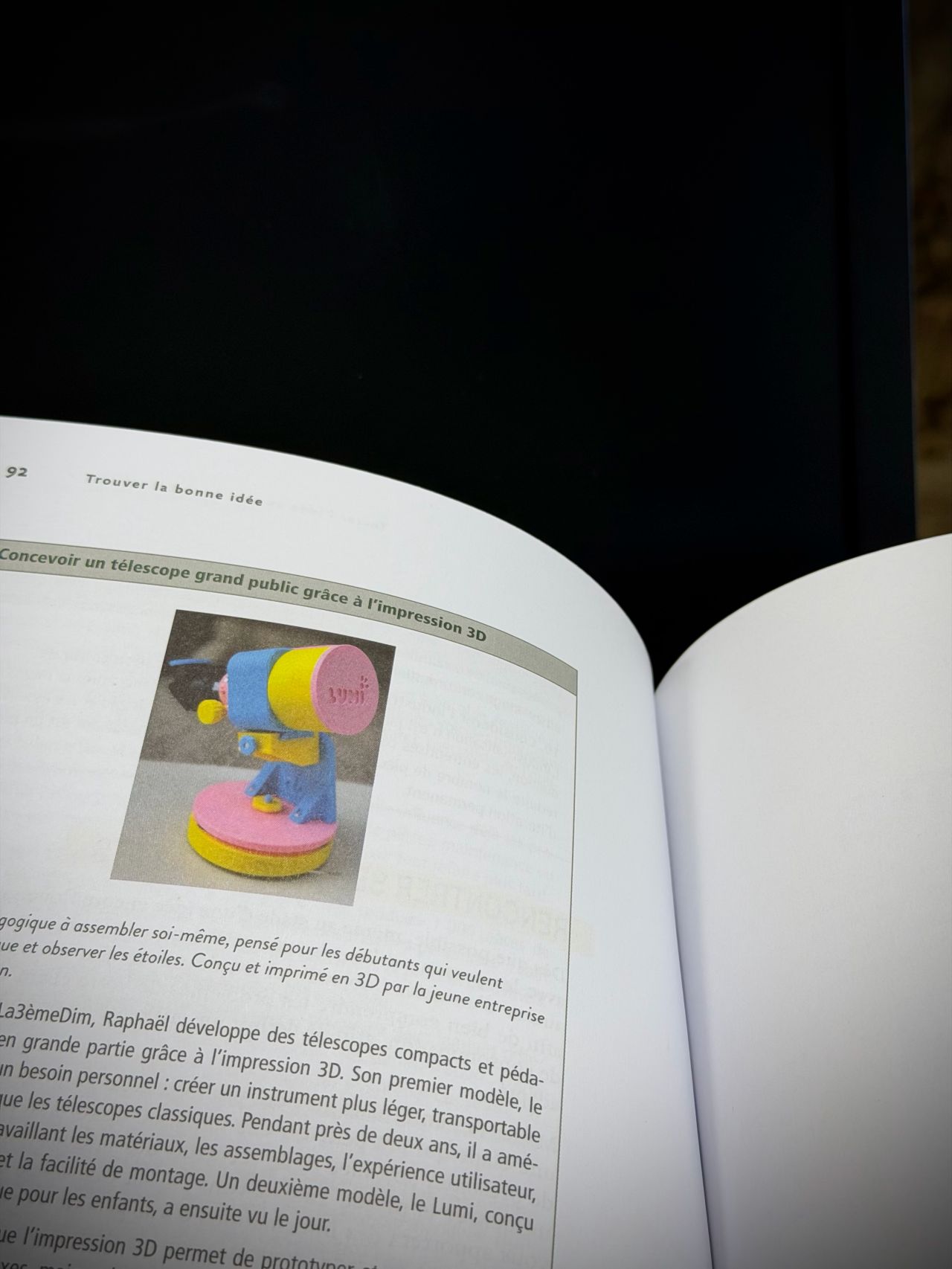 L’encadré consacré à La 3ème Dimension et à la lunette Lumi, page 92 du livre